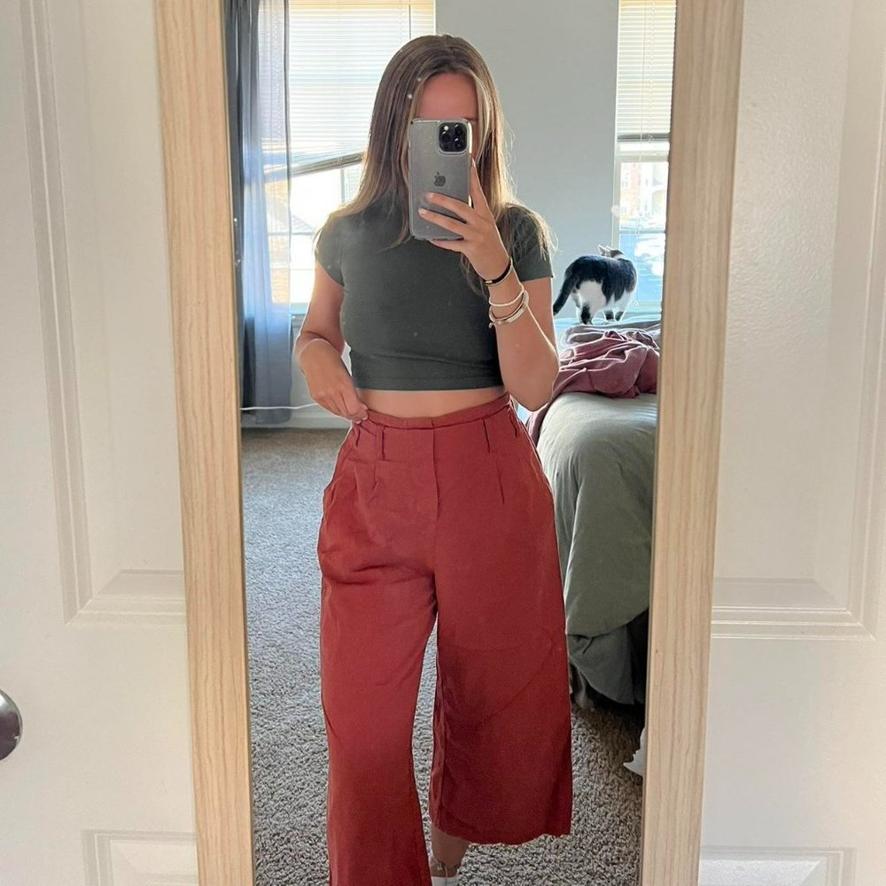 Women's Orange and Burgundy Trousers